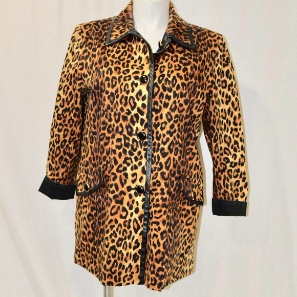 JONES NEW YORK VTG Leopard print double sided  black coat Women's size Large - Picture 1 of 8